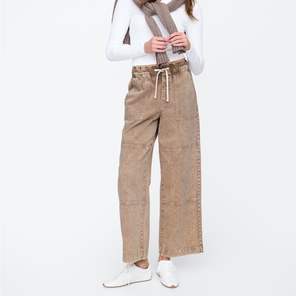 High Rise Wide-Leg Utility Pull-On Jeans